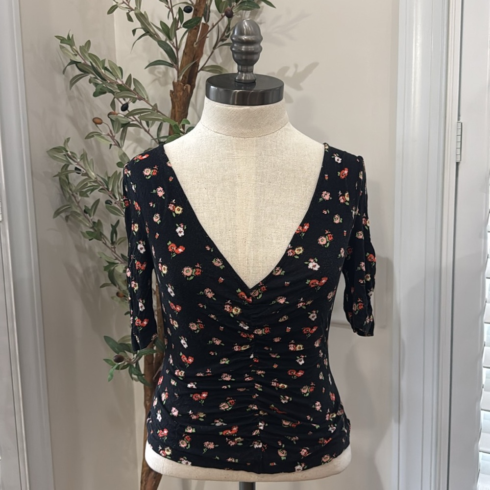 Boden Floral Black Top size 2